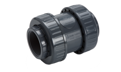 VÁLVULA CHEQUE CON DOS UNIVERSALES EN PVC PARA USO VERTICAL Y HORIZONTAL